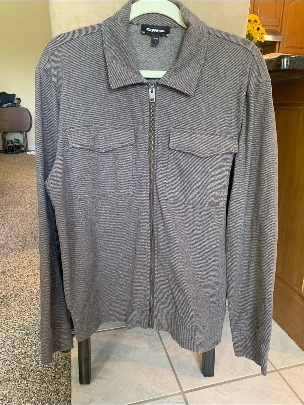 Express Men's Heathered Gray Zip-Front Shirt Jacket